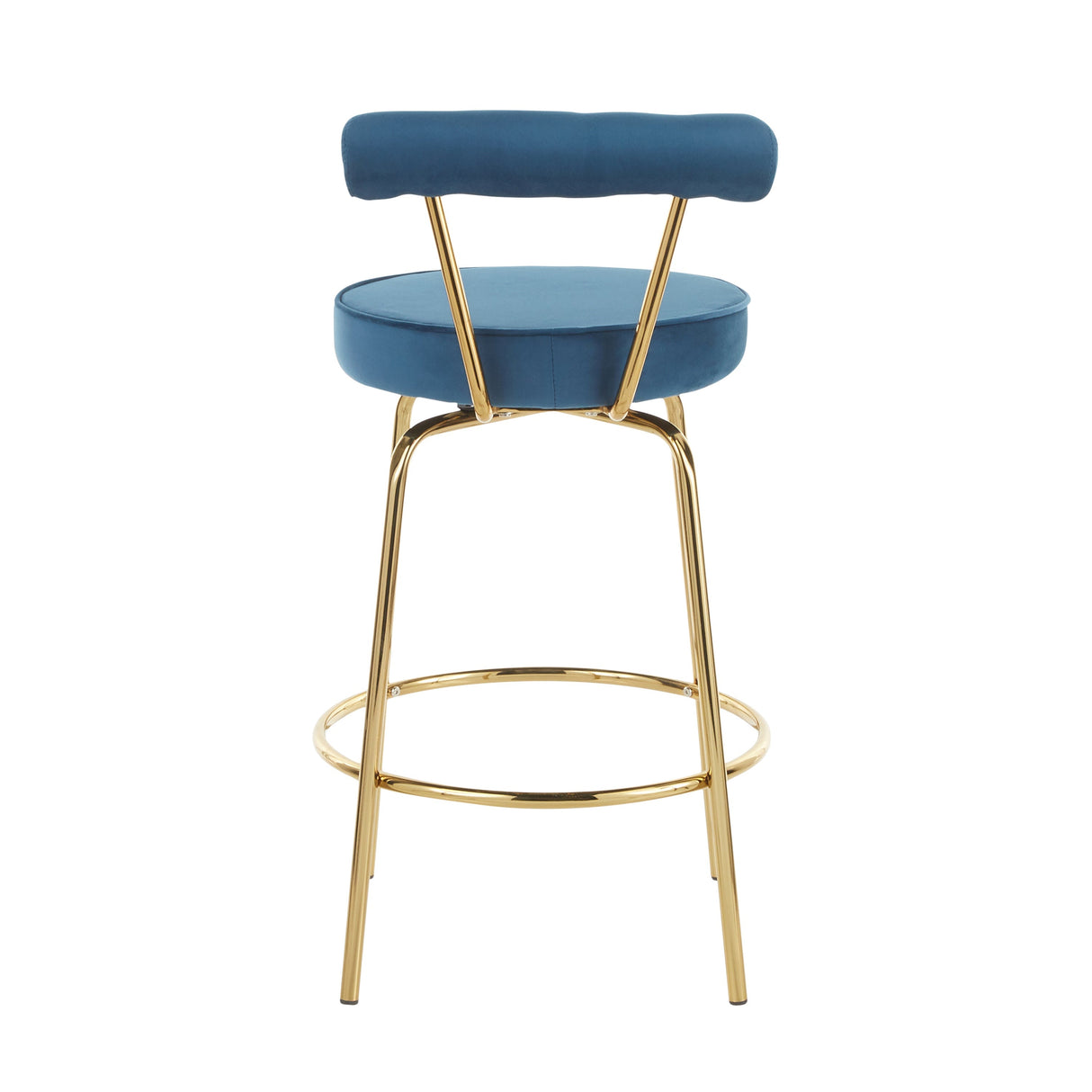 Rhonda Glam Counter Stool in Gold Metal and Blue Velvet by LumiSource - Set of 2