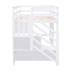 Loft Bed With Storage Staircase, Window & LED Light