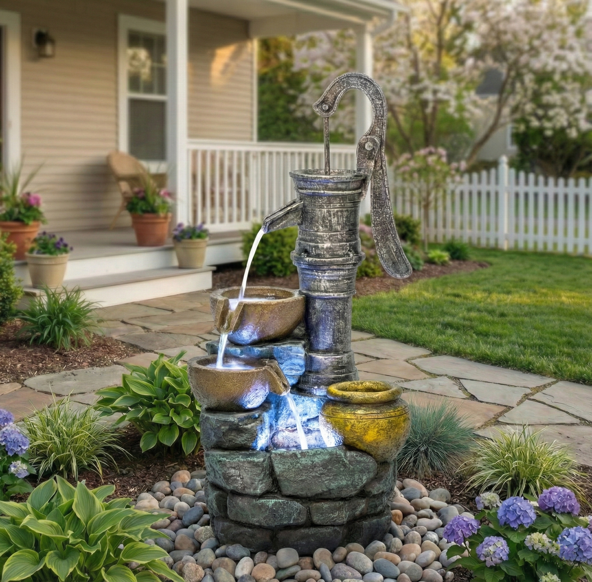 32'' Large Outdoor Fountain with Vintage Pump