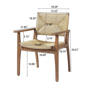 5-Piece Outdoor Dining Set: Teak Finish Round Acacia Wood Table & 4 Teak Finish Wicker Armchairs