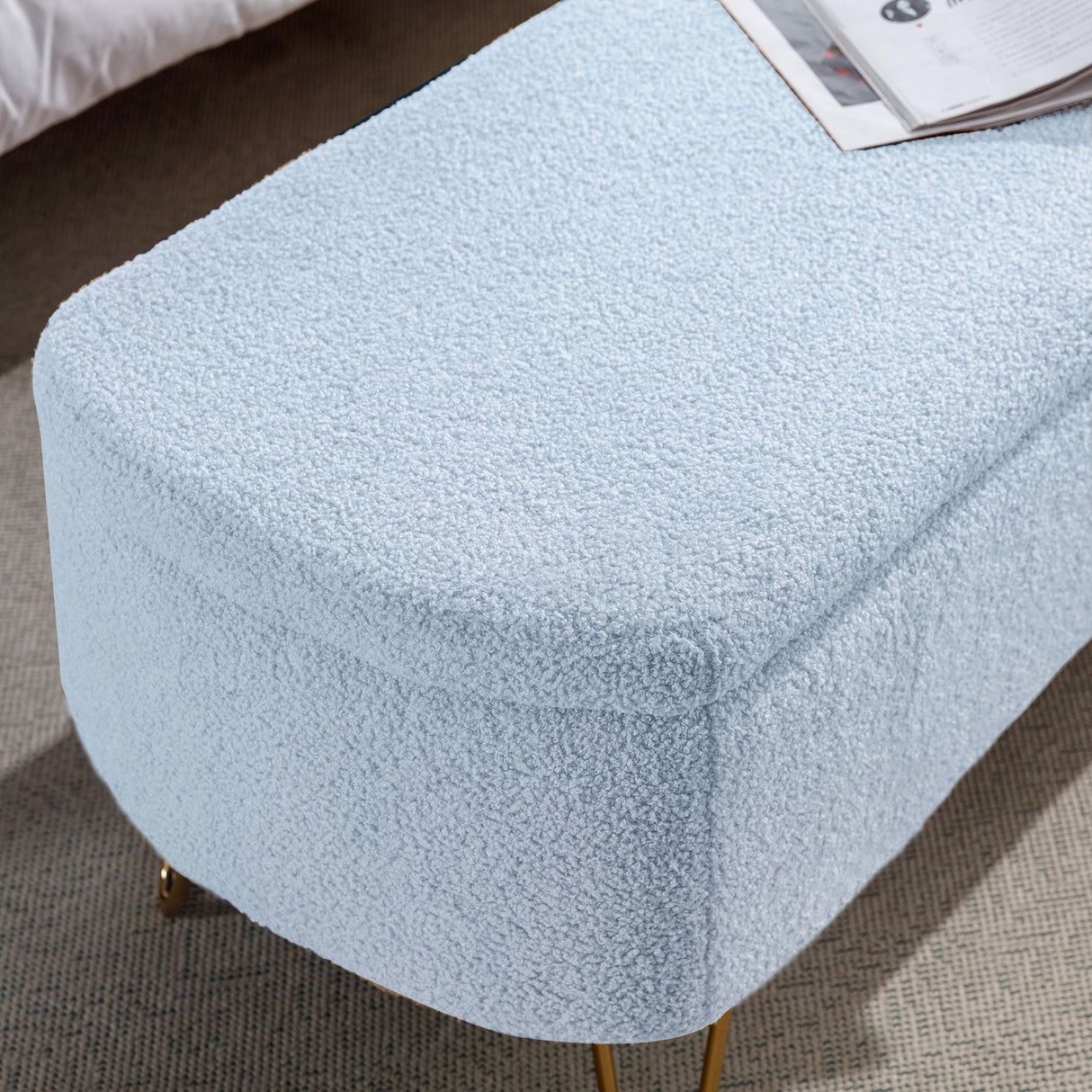 Storage Ottoman Bench For End Of Bed Legs, Modern Camel Faux Fur Entryway Bench Upholstered Padded With Storage For Living Room Bedroom