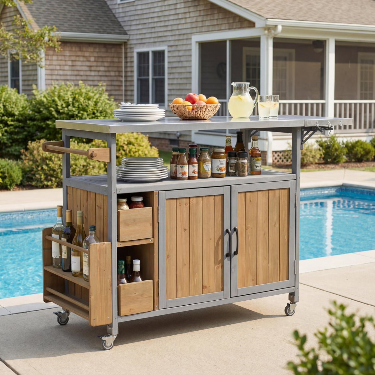 54.33" Farmhouse Rolling Outdoor Kitchen Cart
