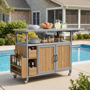 54.33" Farmhouse Rolling Outdoor Kitchen Cart