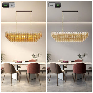 Modern Chandeliers for Dining Room, 54' Large Rectangle Gold Kitchen Chandelier Over Table, 12-Light with Smoke Glass Ceiling Lights, Farmhouse Pendant Lighting Fixture for Living Room Bedroom