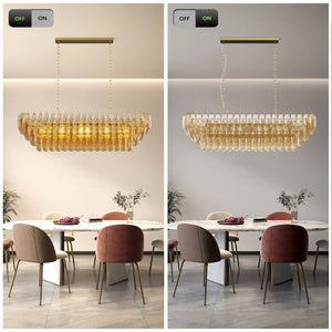 Modern Chandeliers for Dining Room, 54' Large Rectangle Gold Kitchen Chandelier Over Table, 12-Light with Smoke Glass Ceiling Lights, Farmhouse Pendant Lighting Fixture for Living Room Bedroom