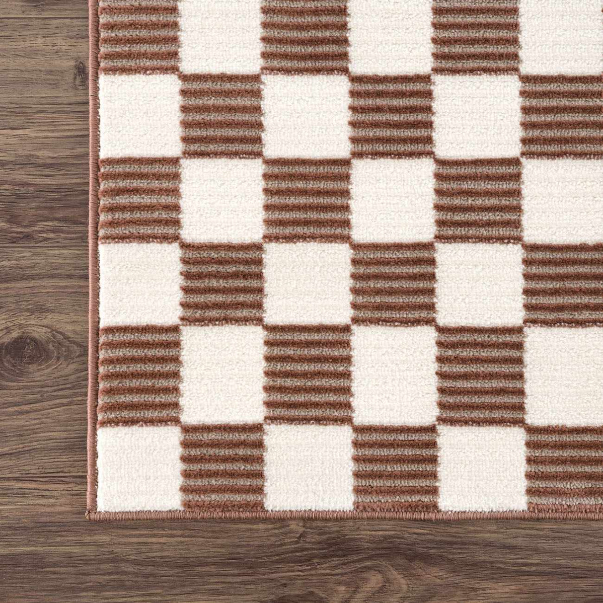 Kaysar Brown Checkered Washable Area Rug