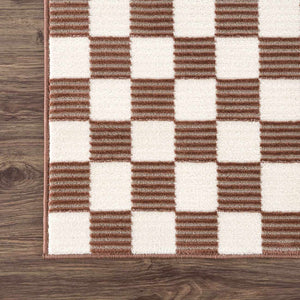 Kaysar Brown Checkered Washable Area Rug