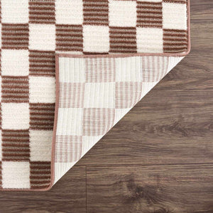 Kaysar Brown Checkered Washable Area Rug