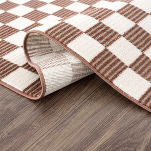 Kaysar Brown Checkered Washable Area Rug