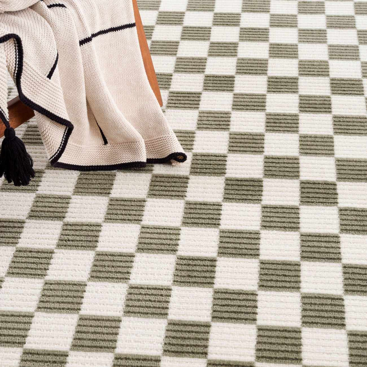 Kaysar Olive Green Checkered Washable Area Rug