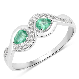 0.35 Carat Genuine Zambian Emerald and White Diamond 14K White Gold Ring