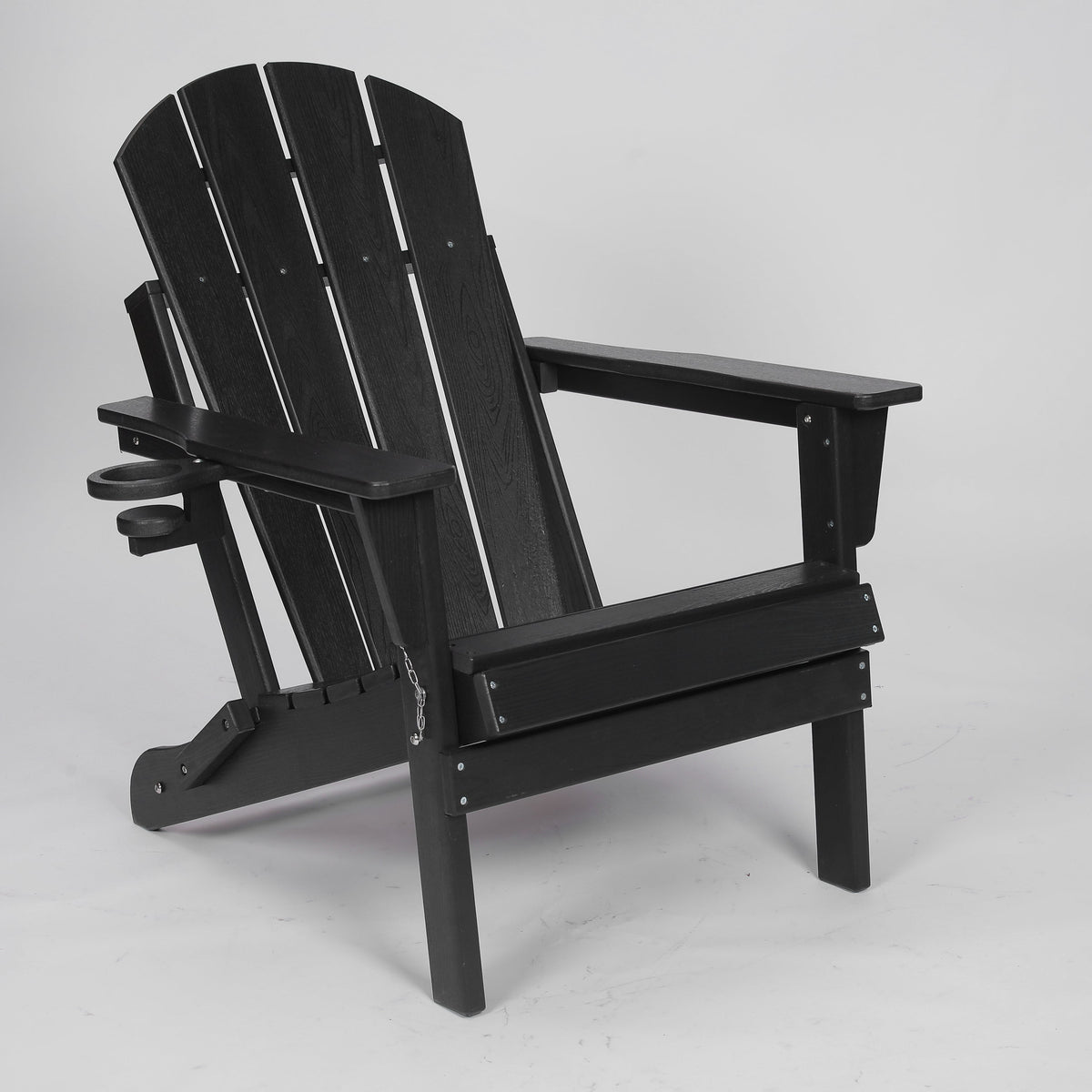 HDPE Folding Adirondack Chair with Dual Cup Holder - Black
