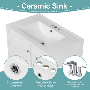 Freestanding Bathroom Vanity With Sink, Soft Close Door, 3 Drawers