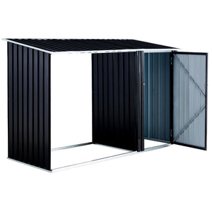 Anthracite Galvanized Steel Firewood Storage Shed with Log Holder - Black