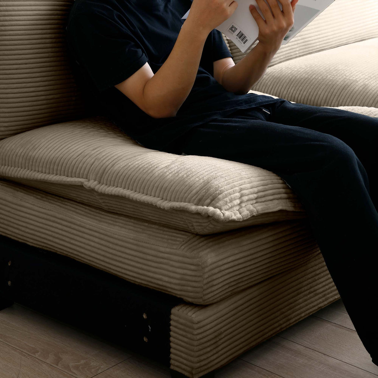 Modern Corduroy Upholstered 4-Seater Sofa with Footstool