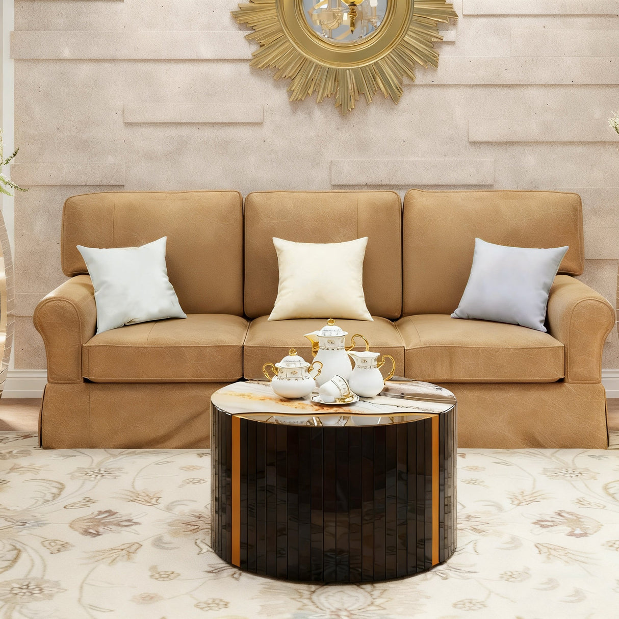 Modern Round Coffee Table with Glass Top