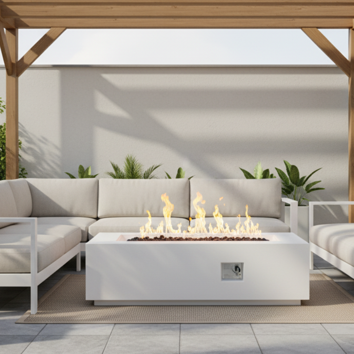 Outdoor Rectangle Propane Fire Pit Table 60 Inch, White
