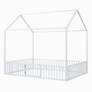 Metal House Bed With Fence And Door