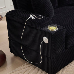 Convertible Sectional Sofa Bed Set With Armrest Storage, Cup Holder, USB - Black