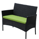 4 PC Rattan Patio Furniture Set Outdoor Cushioned Wicker Sofa Green Cushion