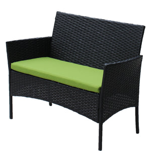 4 PC Rattan Patio Furniture Set with Cushions - Black and Green