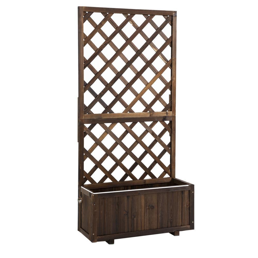 Wooden Raised Garden Bed Planter with Trellis and Drain Holes