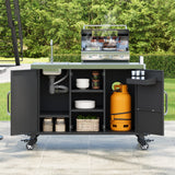 K&K 55.5' Outdoor Kitchen Island with 304 Stainless Steel Sink