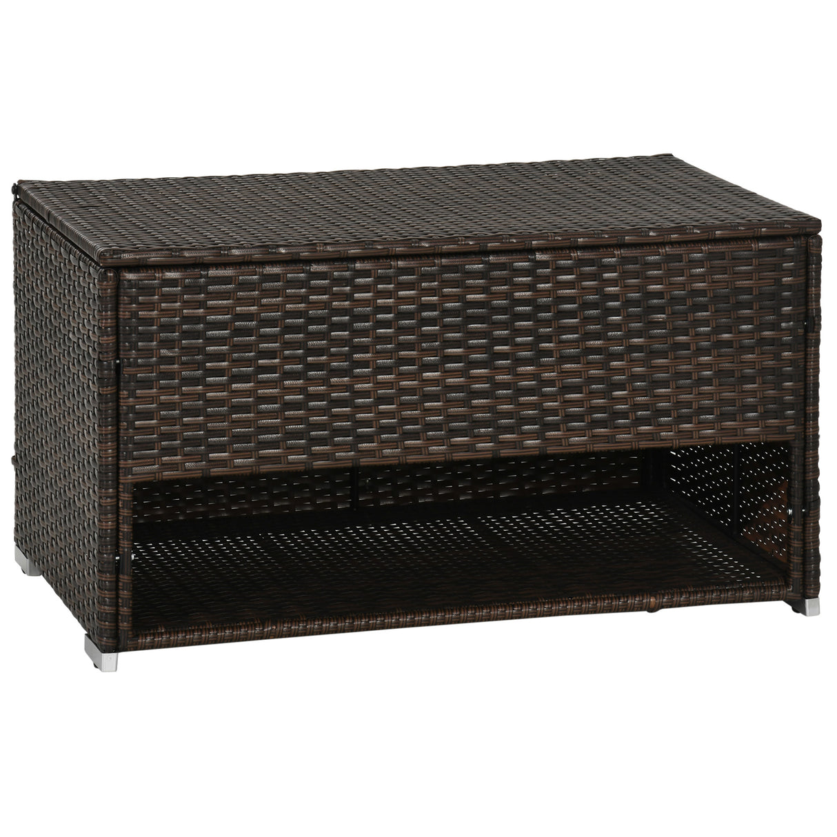 Outsunny outdoor deck box & shoe storage, pe rattan wicker towel rack with liner for indoor, outdoor, patio furniture cushions, pool, toys, garden tools, brown