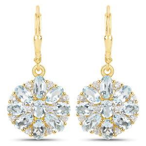 18K Yellow Gold Plated 4.58 Carat Genuine Blue Topaz and White Topaz .925 Sterling Silver Earrings