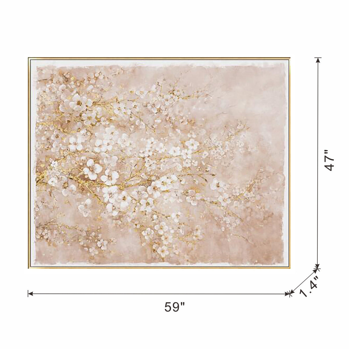 59.1x47.2' Hand-Painted Cherry Blossom Canvas Art with Blush Pink and White Finish