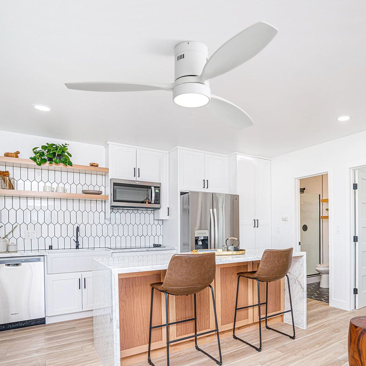 Indoor / Outdoor Ceiling Fan With Blades, Reversible DC Motor, Remote Controlled LED Light - White