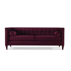 Jack 84" Modern Tuxedo Tufted Sofa, Burgundy Velvet