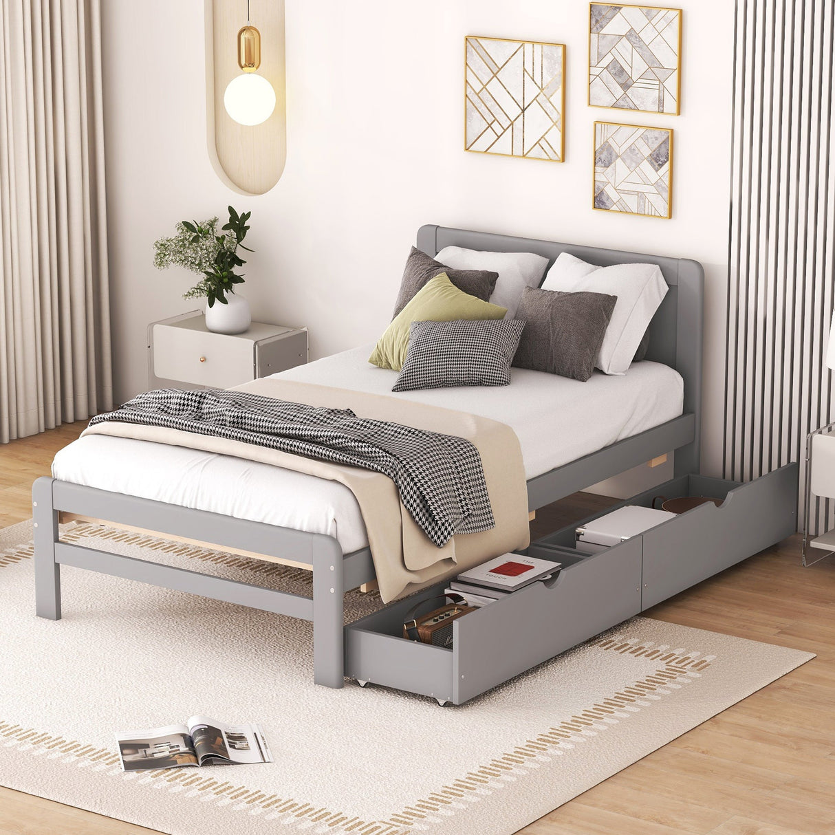 The Space-Saving Rubberwood Twin Bed With Integrated Storage