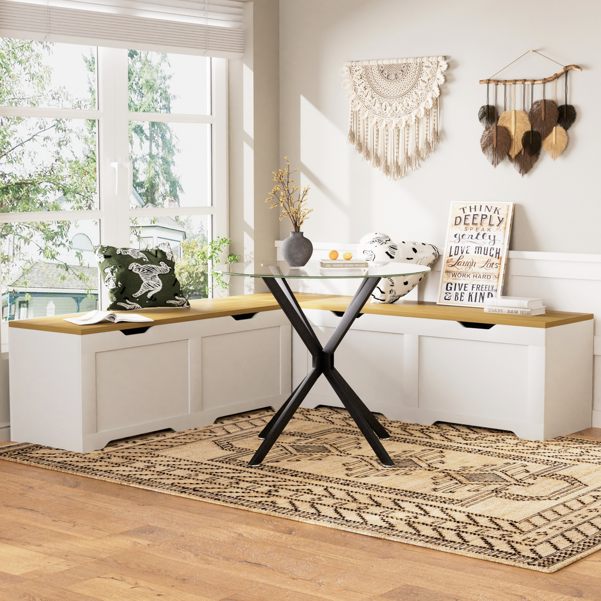 3-Piece L-Shaped Multi-Functional Storage Bench with Cushion