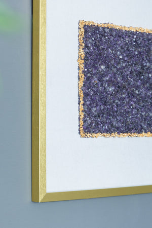 Elegant Shadow Box Duo Wall Art with Purple Amethyst Crystals - Neutral/Gold