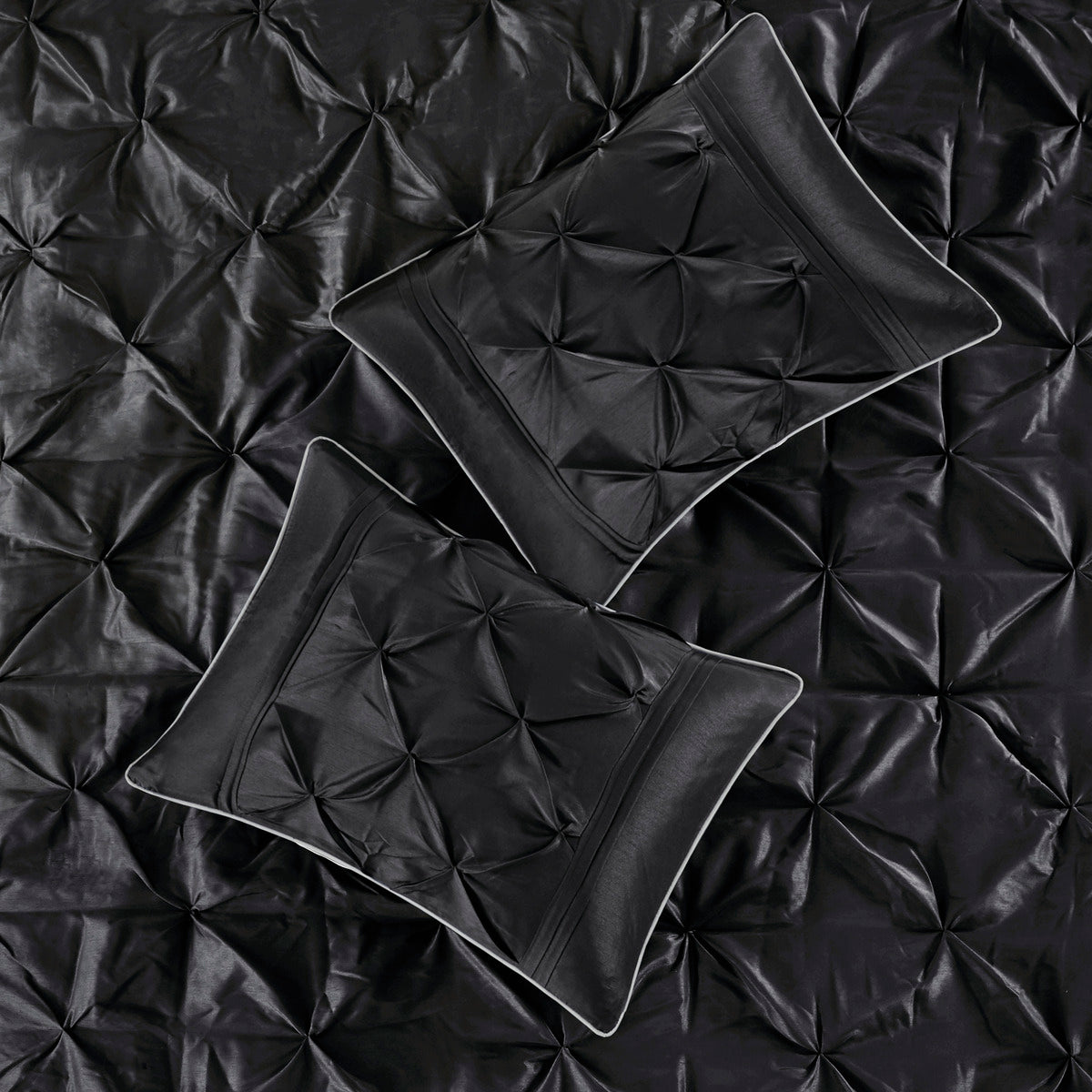 Black 7 Piece Tufted Comforter Set with Embroidered Details - King