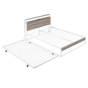 Platform Bed Frame With Trundle, USB Ports And Slat Support, No Box Spring Needed