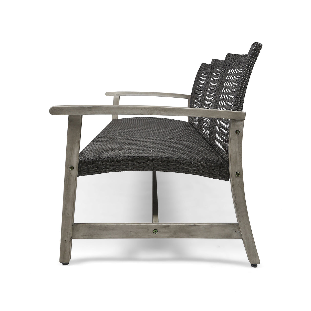 Outdoor Acacia Wood Wicker 3-Seater Sofa, Patio Furniture Conversation Set for Backyard