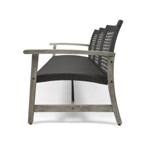 Outdoor Acacia Wood Wicker 3-Seater Sofa, Patio Furniture Conversation Set for Backyard