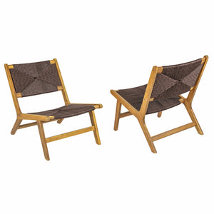 Acacia Wood Outdoor Armless Lounge Chair - Teak Set of 2