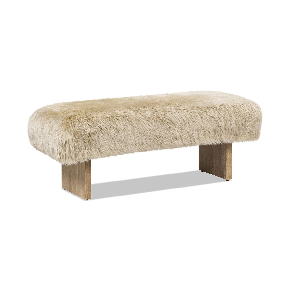 Natural Blonde Sheepskin Fur Rectangular Accent Bench with Plush Upholstery - 49"