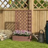 Raised-garden-bed-with-trellis-lattice,-wood-planter-box-with-self-draining-gap,--light-brown-Trellises