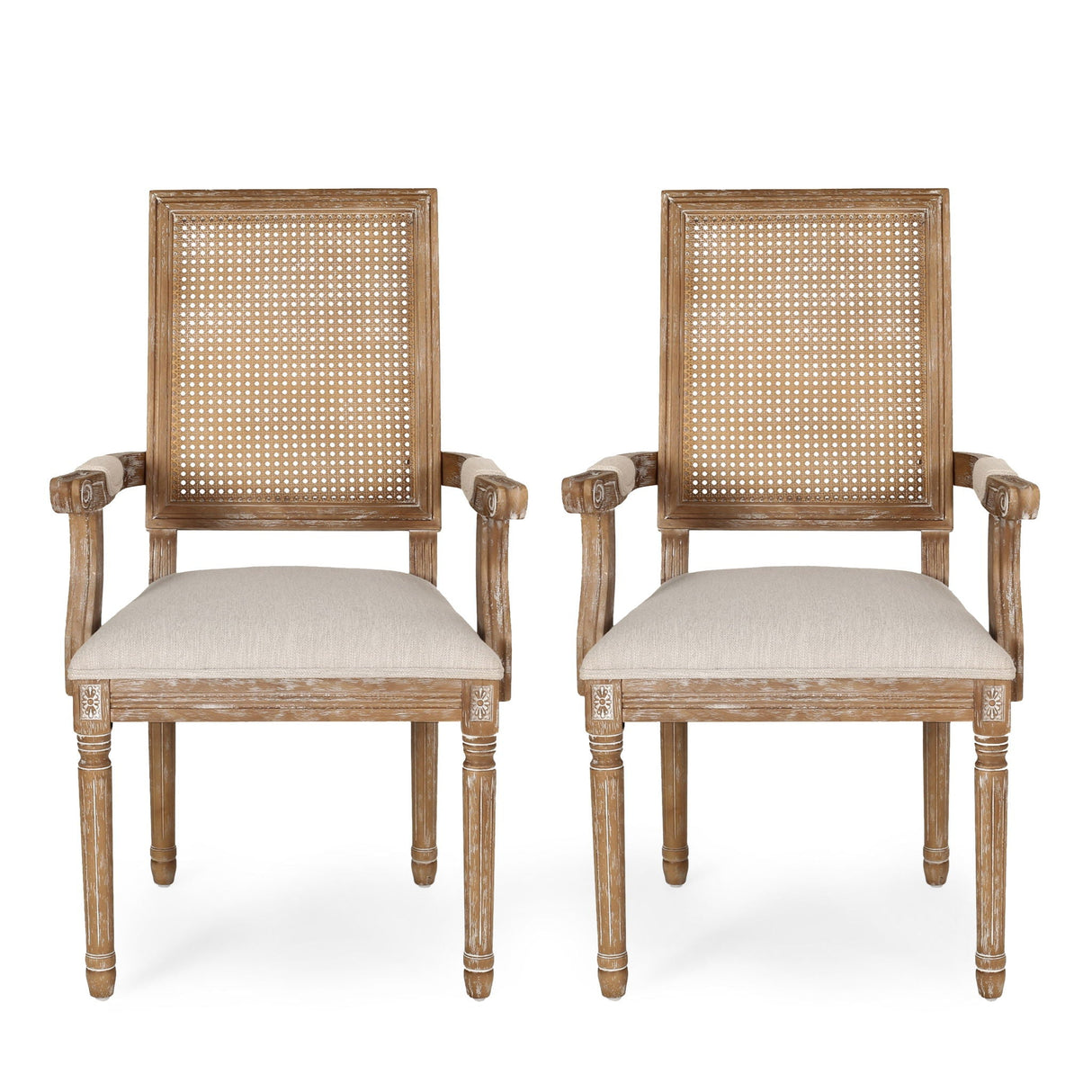 Elegant French Country Style Dining Chair With Cane Backrest