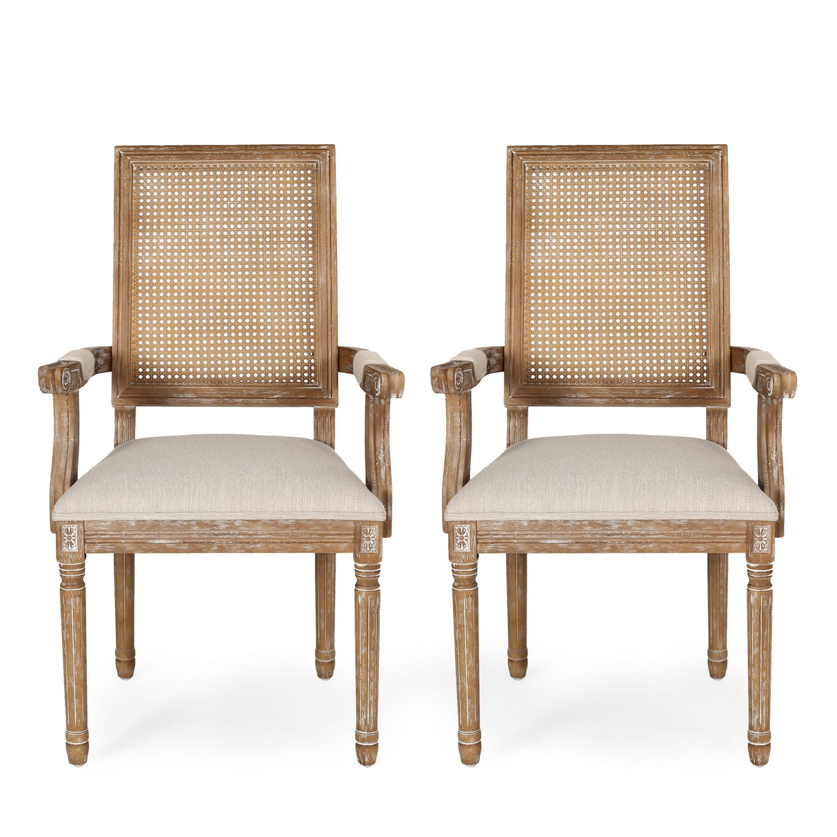 Elegant French Country Style Dining Chair With Cane Backrest