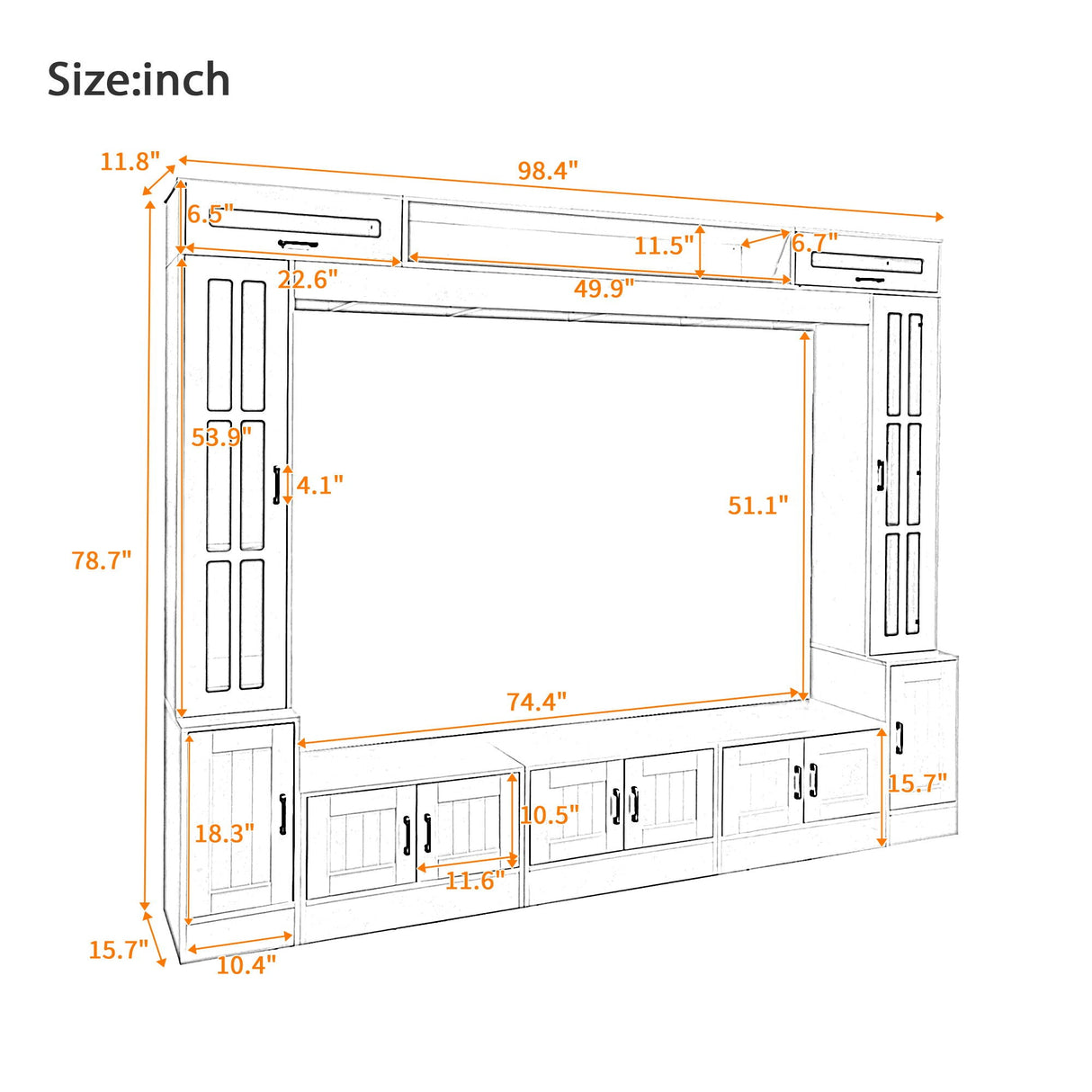 Wall Unit Entertainment Center With Bookshelves For TVs Up To 80"