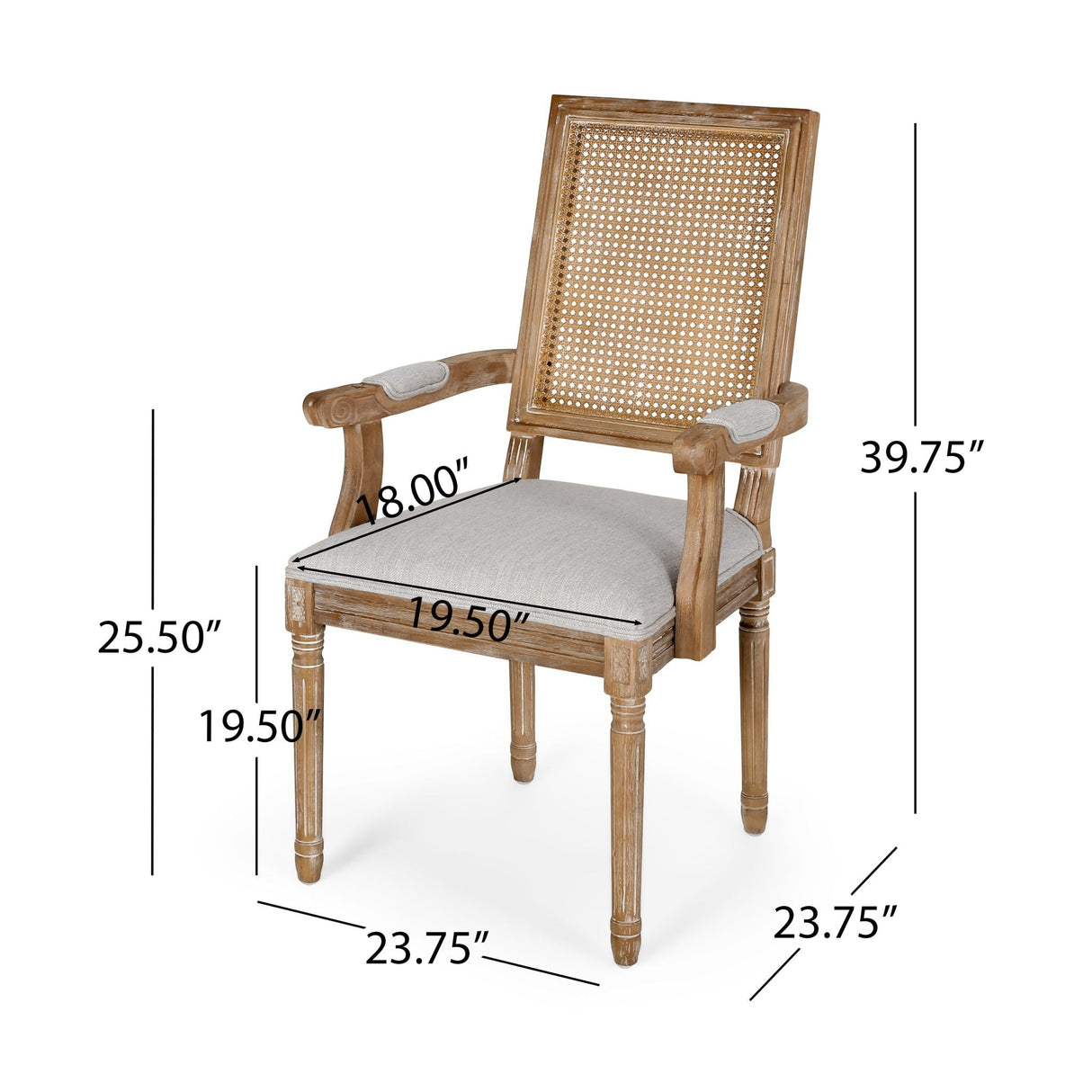 Elegant French Country Style Dining Chair With Cane Backrest