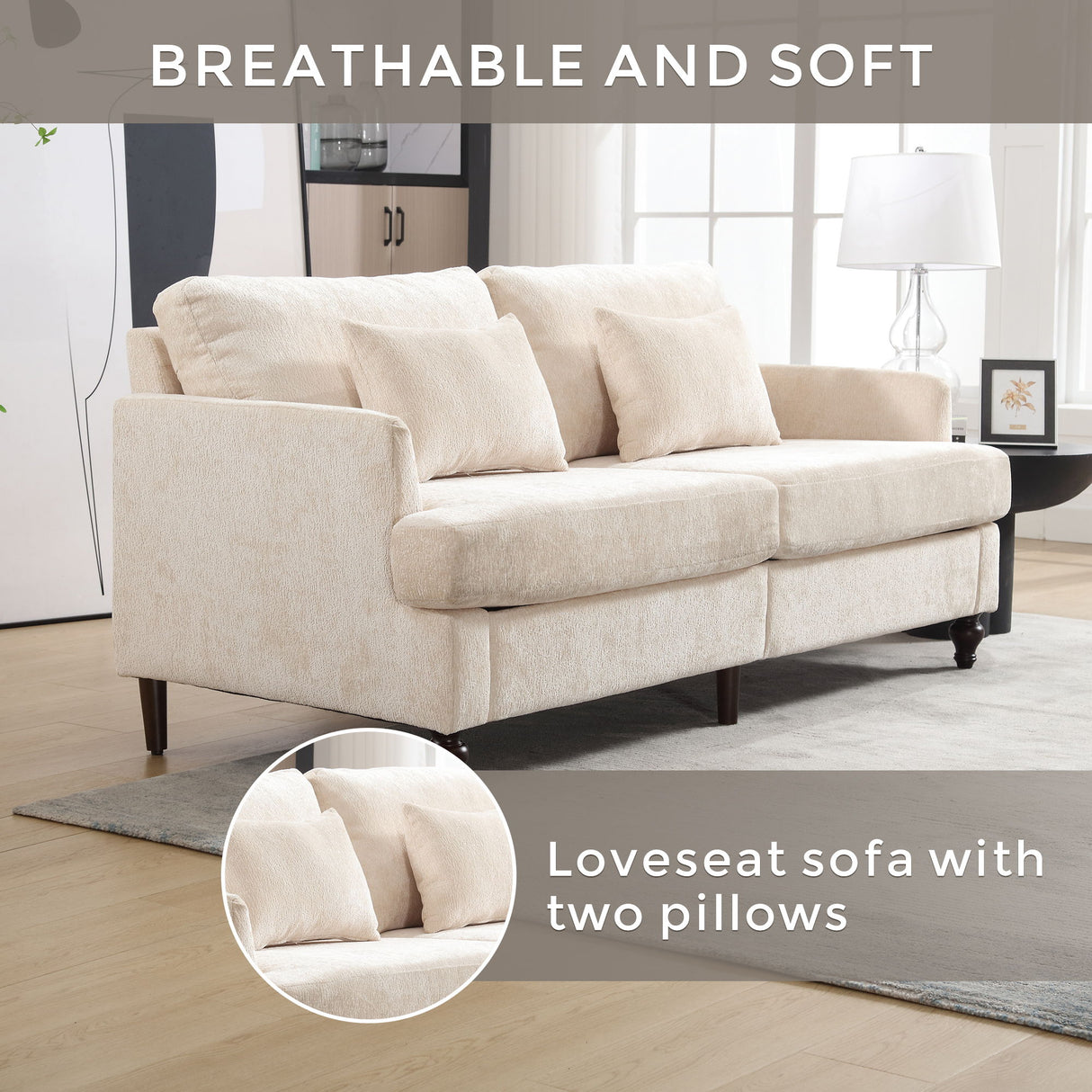 Mid Century Modern Fabric Loveseat Sofa, 2 Seat Upholstered Couch