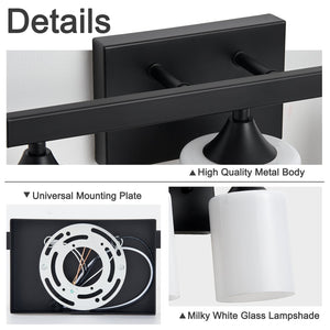 3-Light Matte Black Bathroom Vanity Light