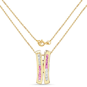 14K Yellow Gold Plated 1.08 Carat Genuine Pink Sapphire and White Sapphire .925 Sterling Silver Pendant