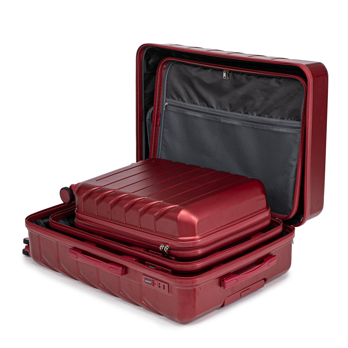 Set of 3 ABS Spinner Wheel Luggage in Wine Red - 20", 24", and 28"